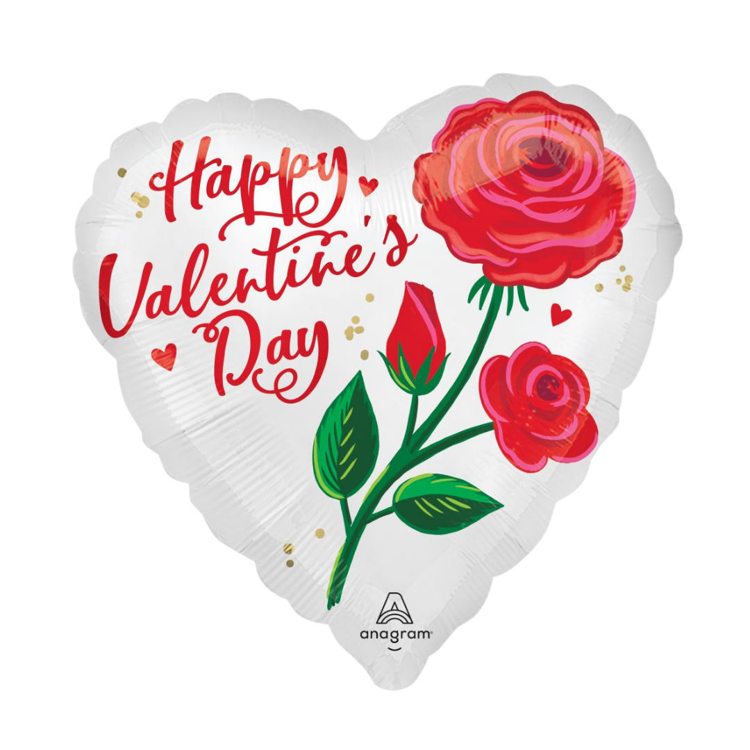 White Satin Rose Radiance Valentine Foil Balloon, 18in