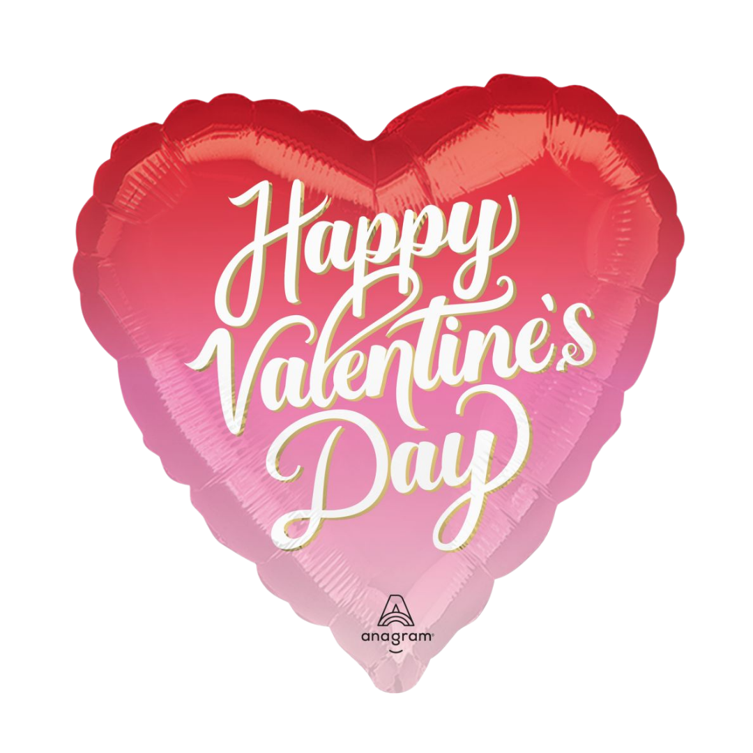 Red and Pink Ombre Dreamy Heart Hues Valentine Foil Balloon, 18in