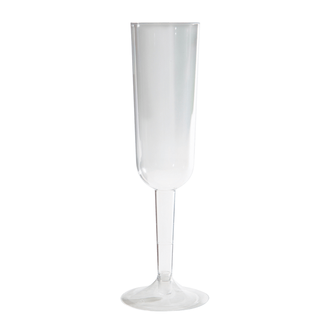 Clear plastic champagne flute for celebrations from Parte Haus party supply store in Bethesda Maryland