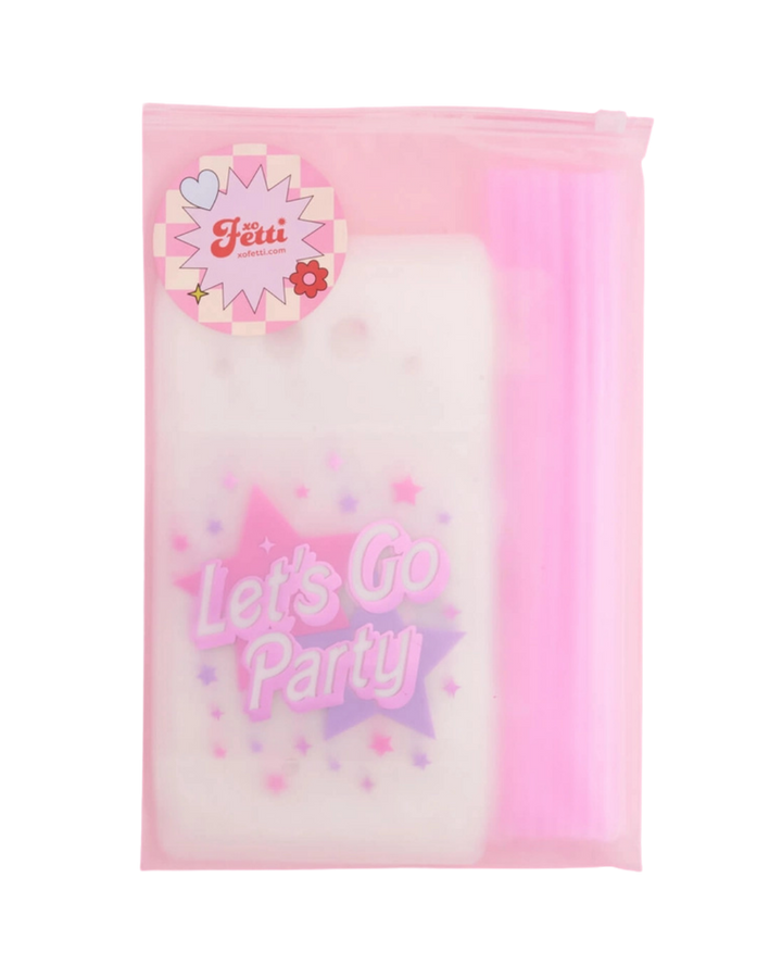 Pink "Let's Go Party" Barbie Birthday Drink Pouches with Twirly Straws