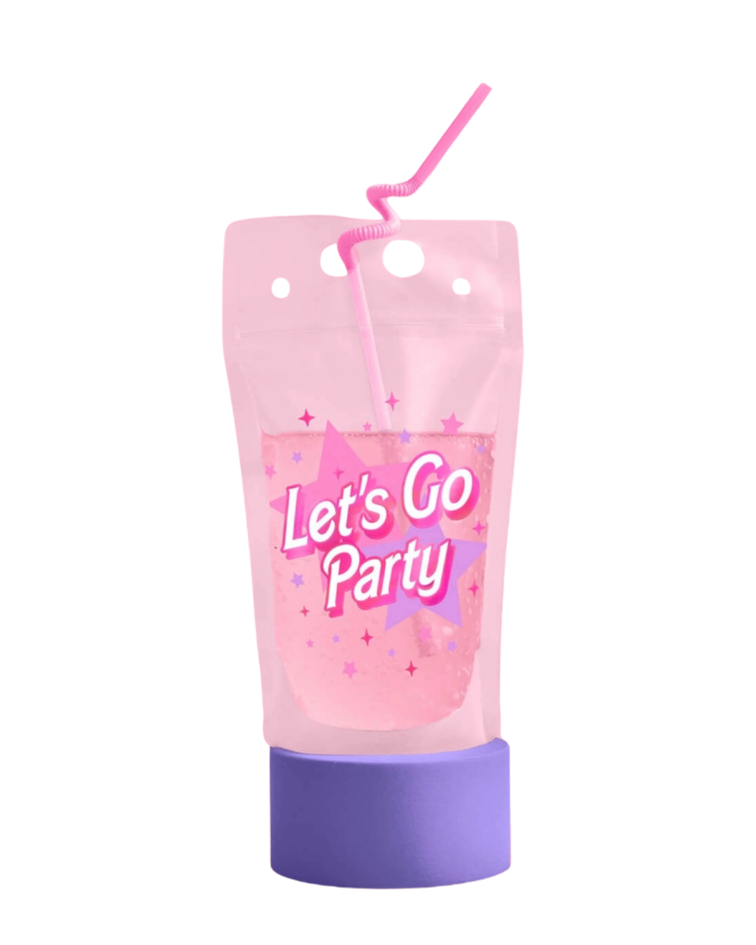 Pink "Let's Go Party" Barbie Birthday Drink Pouches with Twirly Straws