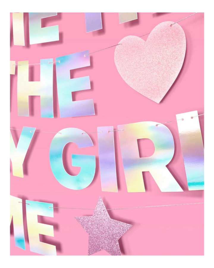 Iridescent "It's Me Hi I'm The Birthday Girl it's Me" Foil Banner
