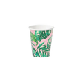 Pink green tropical paper cup with palm leaf print summer theme from Parte Haus party supply store in Bethesda MD