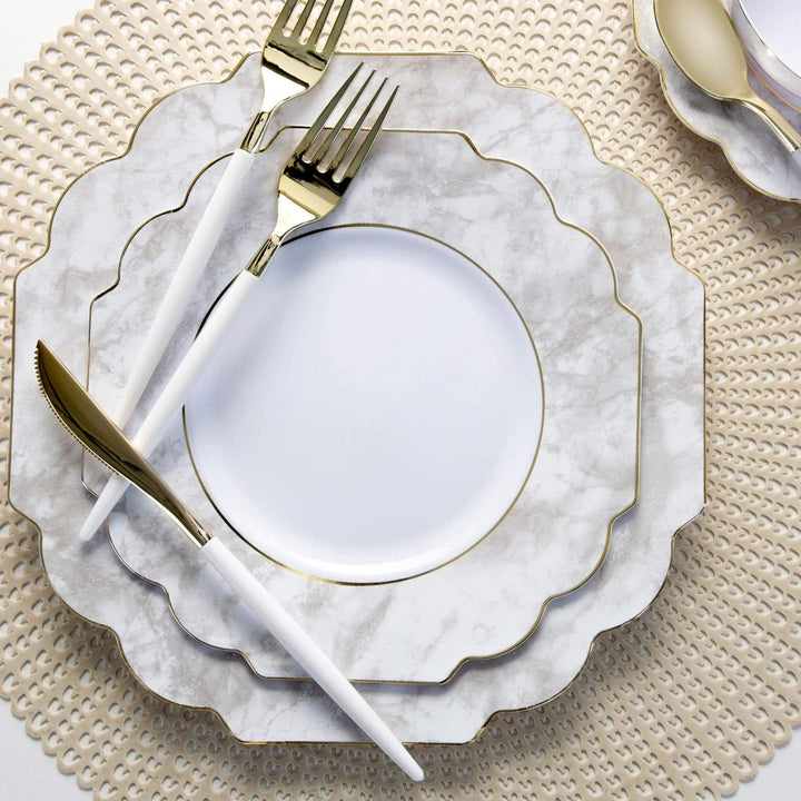 Marble Scalloped Gold Rimmed Plastic Plates