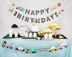 Yellow taxi and traffic themed birthday decorations kids birthday from Parte Haus party supply store in Bethesda MD