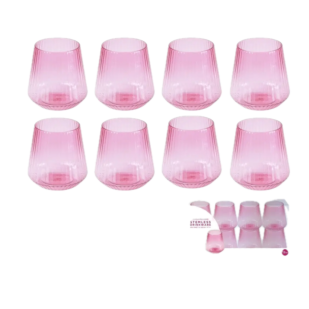 Pink Ribbed Plastic Wine Goblet Cups