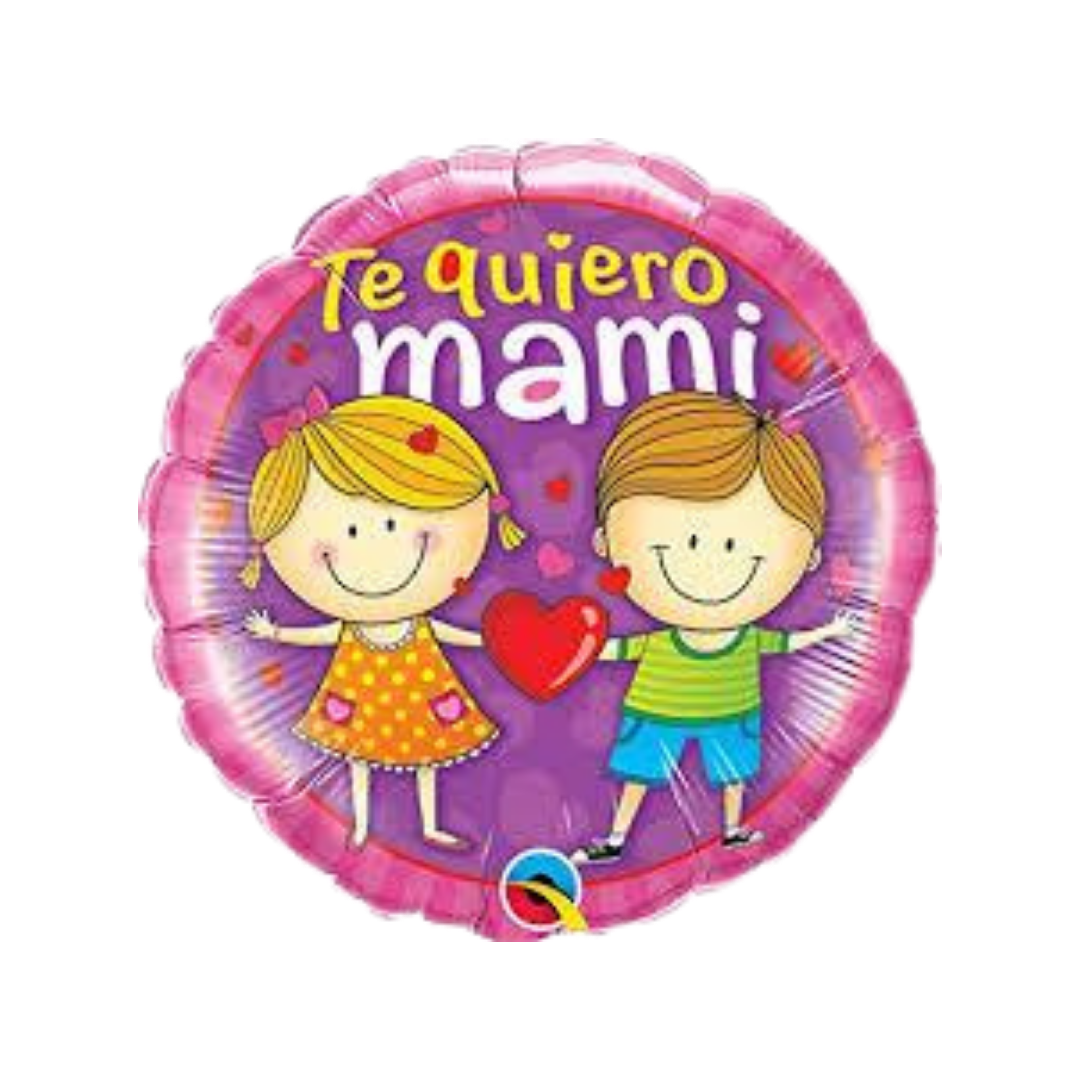 Pink and purple round balloon with kids holding a heart for Mother's Day from Parte Haus party supply store in Bethesda MD.