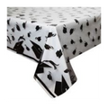 Black and white graduation table cover with cap print for graduation party from Parte Haus party supply store in Bethesda MD