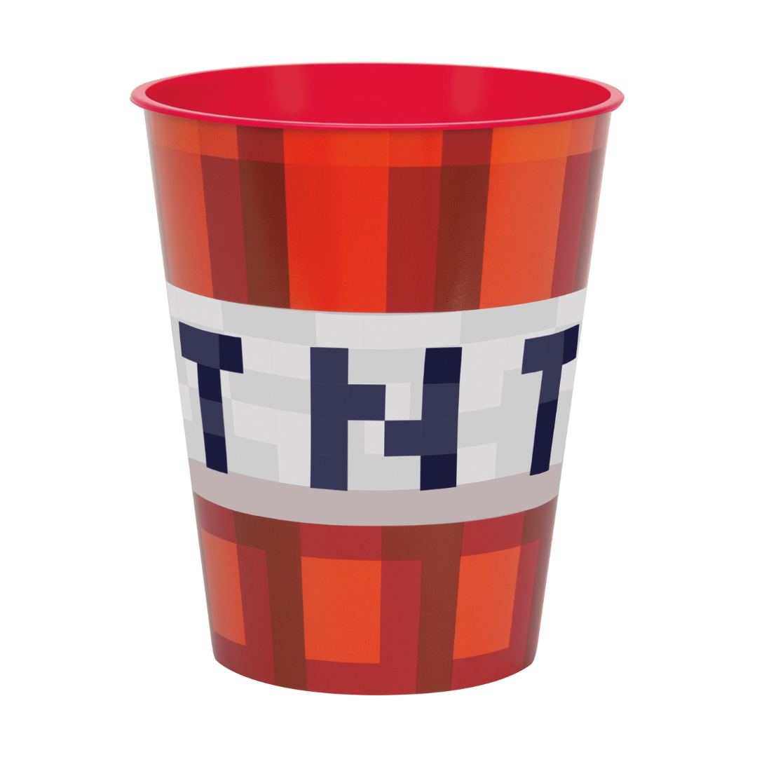 Red TNT plastic cup pixelated video game design for birthday from Parte Haus party supply store in Bethesda MD
