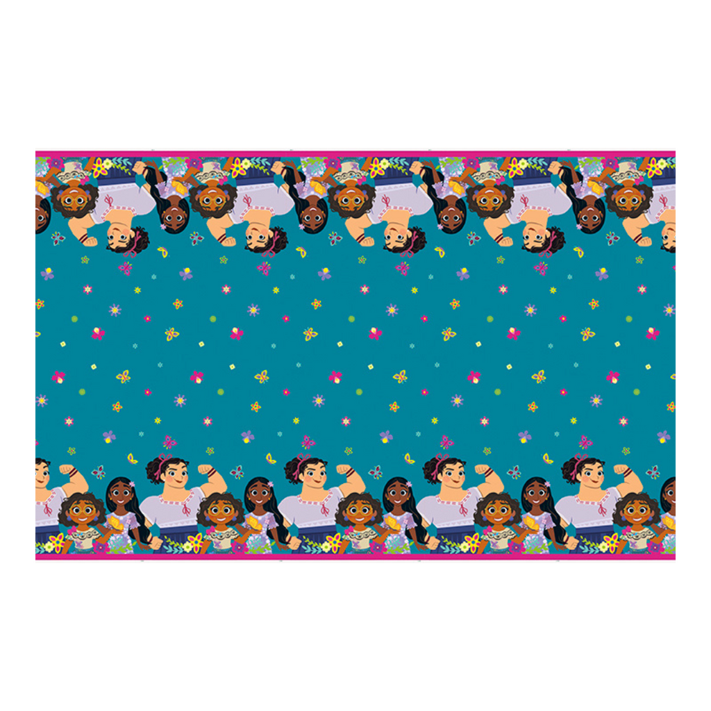 Blue Encanto table cover with cartoon characters for birthday from Parte Haus party supply store in Bethesda MD
