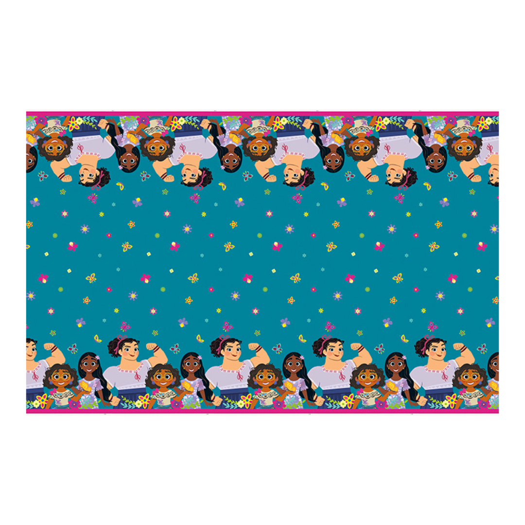 Blue Encanto table cover with cartoon characters for birthday from Parte Haus party supply store in Bethesda MD