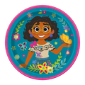 Blue Encanto character paper plate with flowers and butterflies theme from Parte Haus party supply store in Bethesda MD.