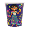 Purple Encanto paper cup with Mirabel and floral design kids birthday from Parte Haus party supply store in Bethesda MD