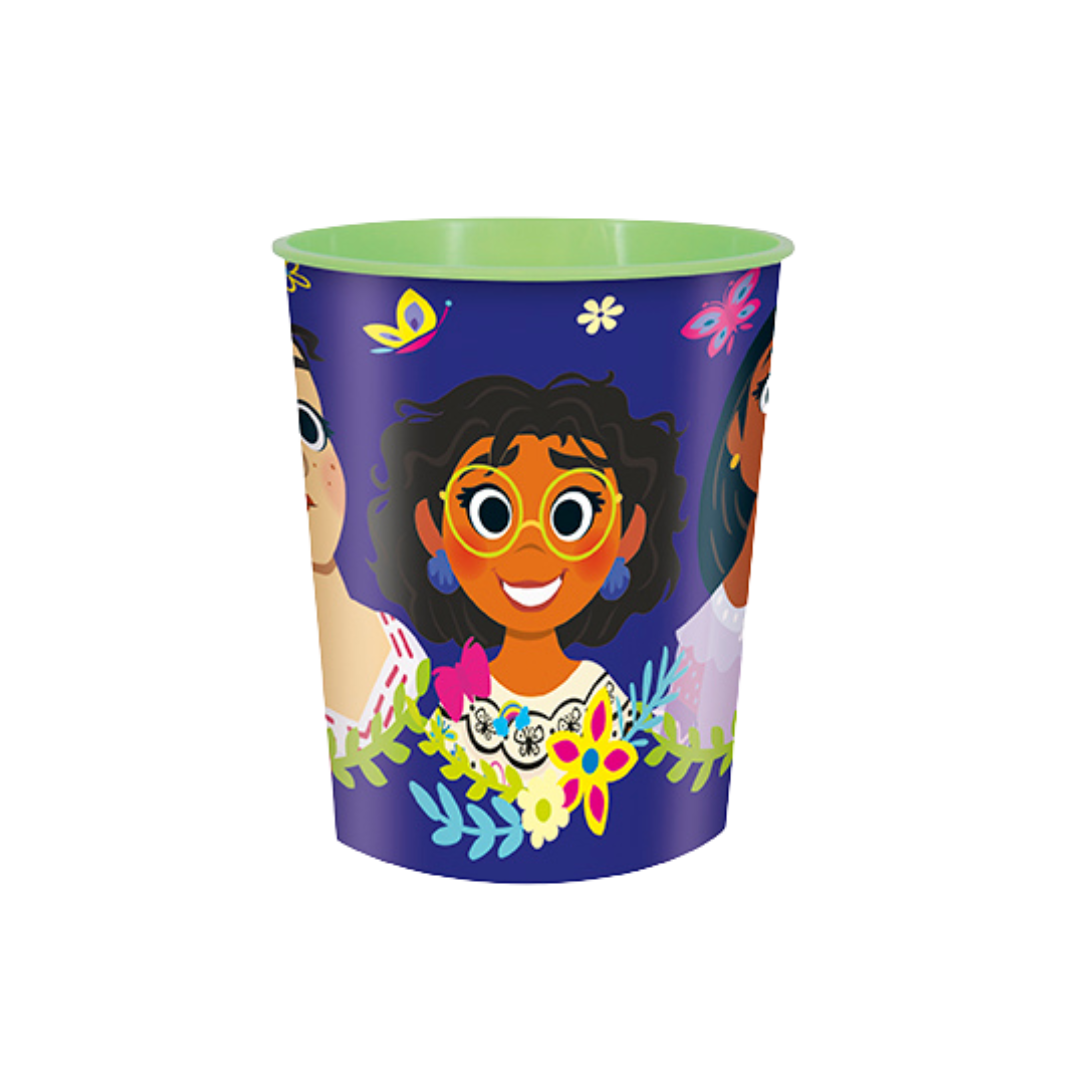 Purple Encanto plastic cup with cartoon characters for birthday from Parte Haus party supply store in Bethesda MD