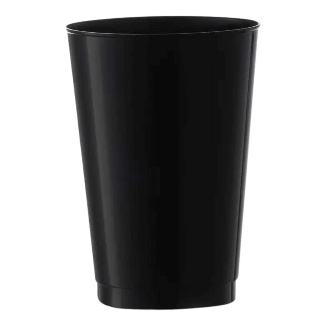 Black plastic cup with smooth finish for events from Parte Haus party supply store in Bethesda Maryland