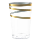 Gold clear plastic cup with metallic swirl design birthday celebration from Parte Haus party supply store in Bethesda, Maryland