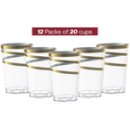 Gold clear plastic cups with metallic swirl design for celebrations from Parte Haus party supply store in Bethesda MD