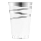Silver striped clear plastic cup with modern design for celebrations from Parte Haus party supply store in Bethesda MD