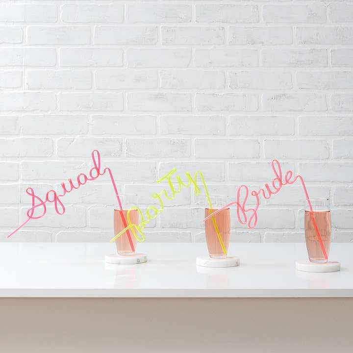 Pink "Squad" Bachelorette Party Silly Straws