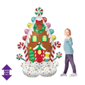 Colorful gingerbread house inflatable foil balloon Christmas decoration from Parte Haus party supply store in Bethesda MD