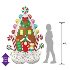Colorful gingerbread house inflatable balloon with candy and wreath Christmas decor from Parte Haus party supply store in Bethesda Maryland
