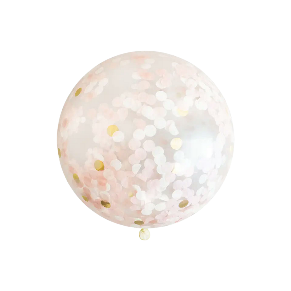 Pink and gold confetti balloon for birthday celebration from Parte Haus party supply store in Bethesda MD