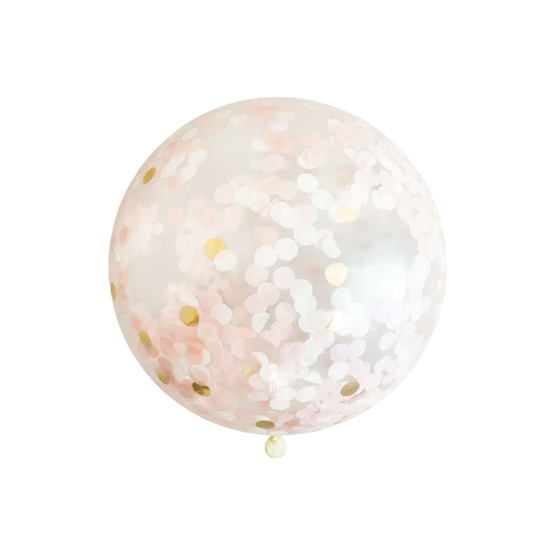 Pink and gold confetti balloon for birthday celebration from Parte Haus party supply store in Bethesda MD
