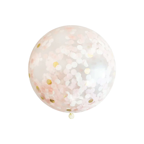 Pink and gold confetti balloon for birthday celebration from Parte Haus party supply store in Bethesda MD