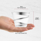 Silver clear plastic cup with metallic swirl design for celebrations from Parte Haus party supply store in Bethesda MD