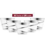 Silver striped plastic cups with swirl design for celebrations from Parte Haus party supply store in Bethesda Maryland