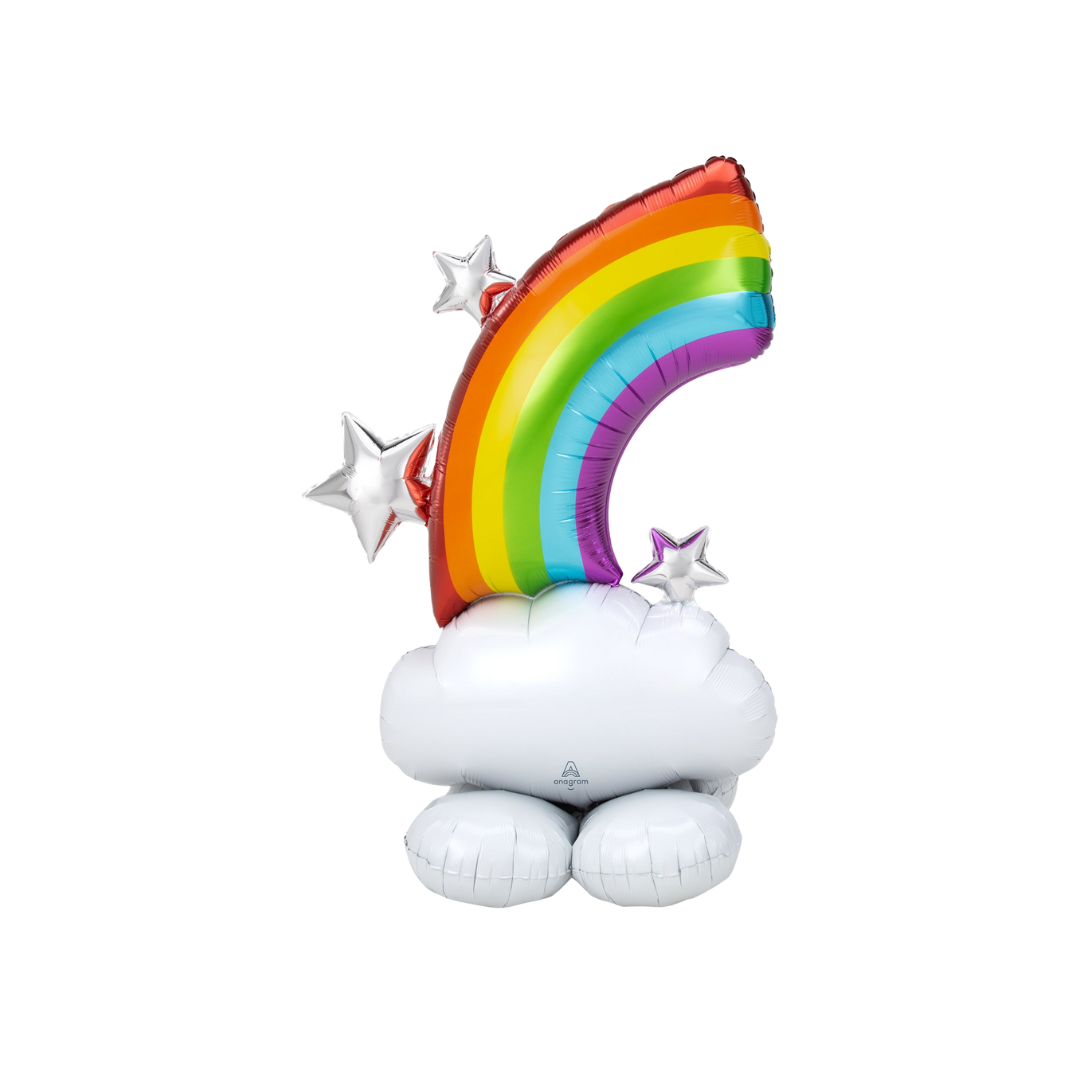 Rainbow foil balloon with stars and cloud birthday decoration from Parte Haus party supply store in Bethesda MD.