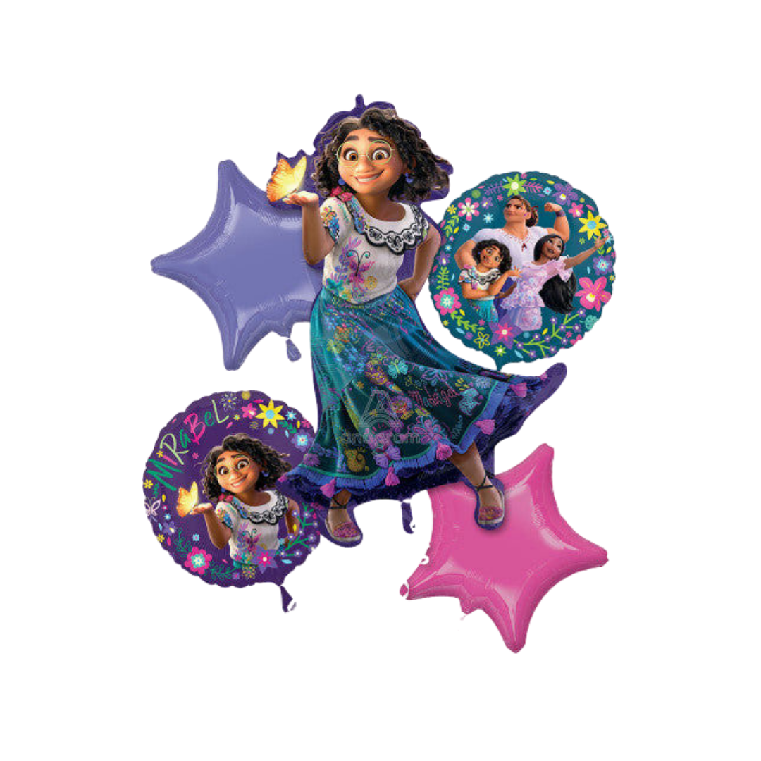 Purple and pink Encanto character balloon bouquet for birthday from Parte Haus party supply store in Bethesda Maryland
