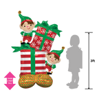 Green and red inflatable Christmas elves foil balloon with gift boxes Christmas decor from Parte Haus party supply store in Bethesda MD