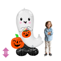 White ghost foil balloon with pumpkin and black star base Halloween decor from Parte Haus party supply store in Bethesda MD