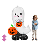 White ghost foil balloon with pumpkin and black star base Halloween decor from Parte Haus party supply store in Bethesda MD