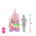 Pink Disney princess foil balloon castle with princess characters birthday theme from Parte Haus party supply store in Bethesda MD