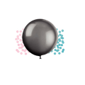 Black balloon with pink and blue confetti gender reveal from Parte Haus party supply store in Bethesda MD