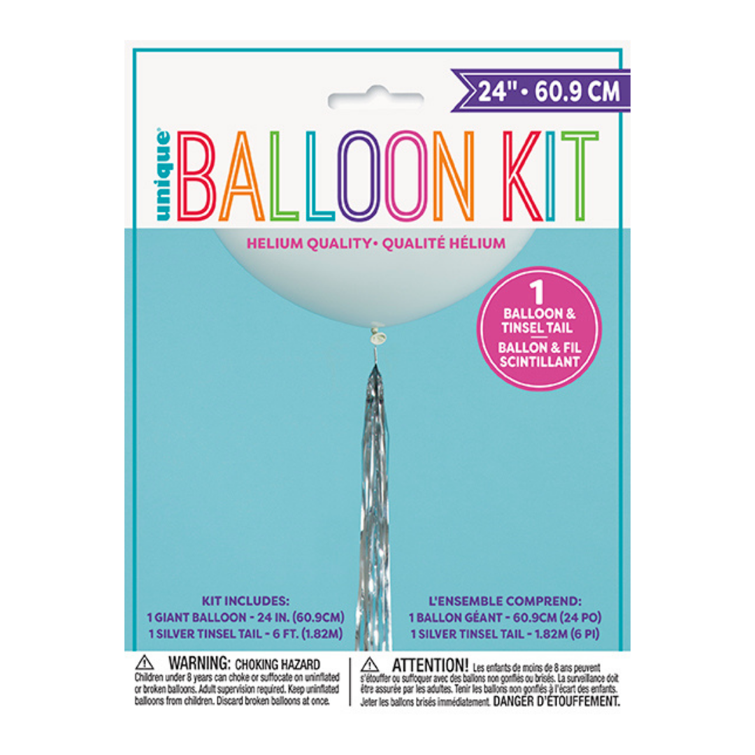 White Balloon with Silver Tassel, 24in