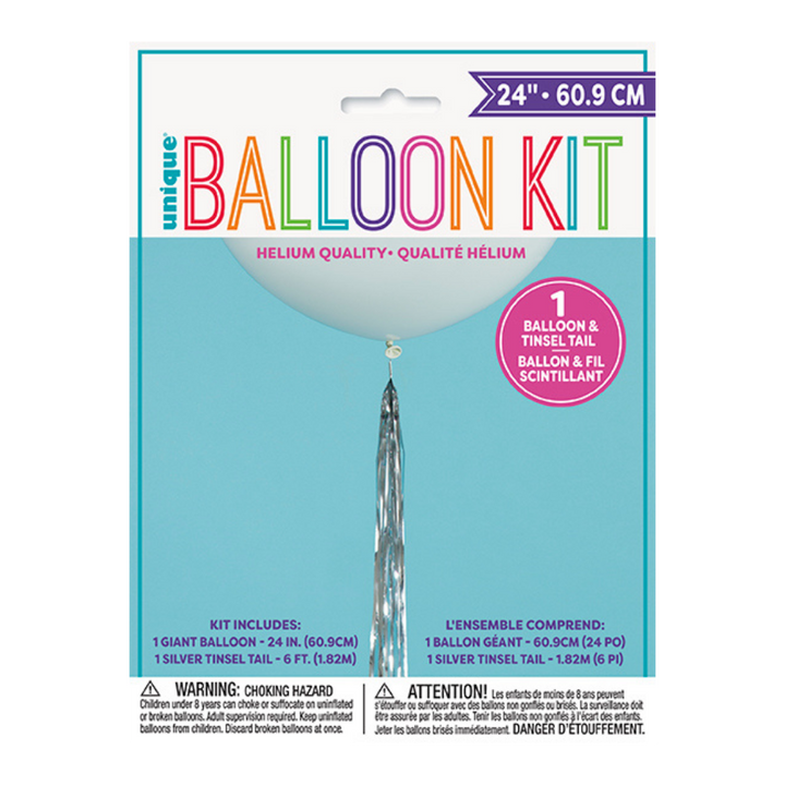 White Balloon with Silver Tassel, 24in