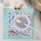 Mint blue and gold disposable tableware elegant dinner setting birthday from Parte Haus party supply store in Bethesda MD