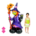 Colorful witch foil balloon with black cat for Halloween from Parte Haus party supply store in Bethesda Maryland