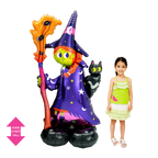 Colorful witch foil balloon with black cat for Halloween from Parte Haus party supply store in Bethesda Maryland