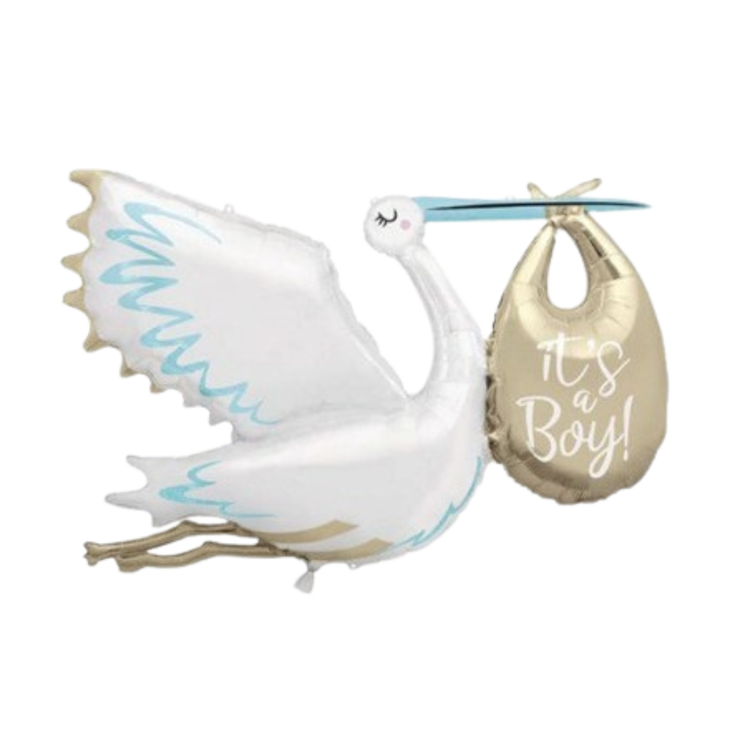 White and Blue It's a Boy Stork Foil Balloons, 62in