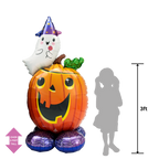 Orange pumpkin and white ghost foil balloon with Halloween design from Parte Haus party supply store in Bethesda MD