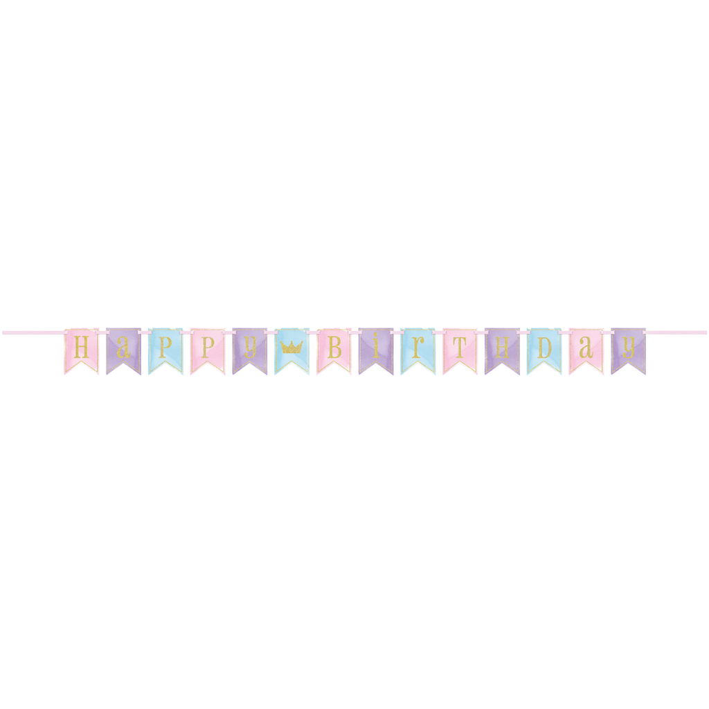 Pastel Happy Birthday banner garland for birthday celebration from Parte Haus party supply store in Bethesda MD