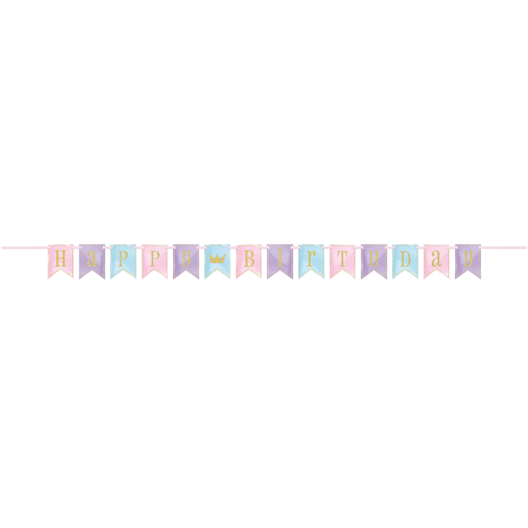 Pastel Happy Birthday banner garland for birthday celebration from Parte Haus party supply store in Bethesda MD