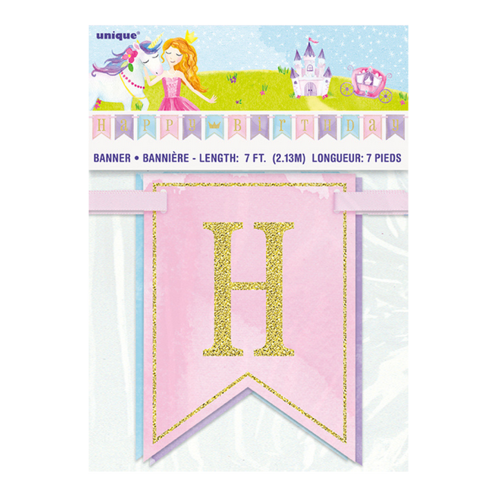 Pastel Glitter Magical Princess "Happy Birthday" Pennant Banner