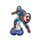 Blue and red Captain America inflatable foil balloon with shield superhero birthday theme from Parte Haus party supply store in Bethesda MD