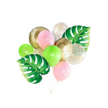 Green gold pink and leaf tropical balloon bouquet for summer celebration from Parte Haus party supply store in Bethesda MD