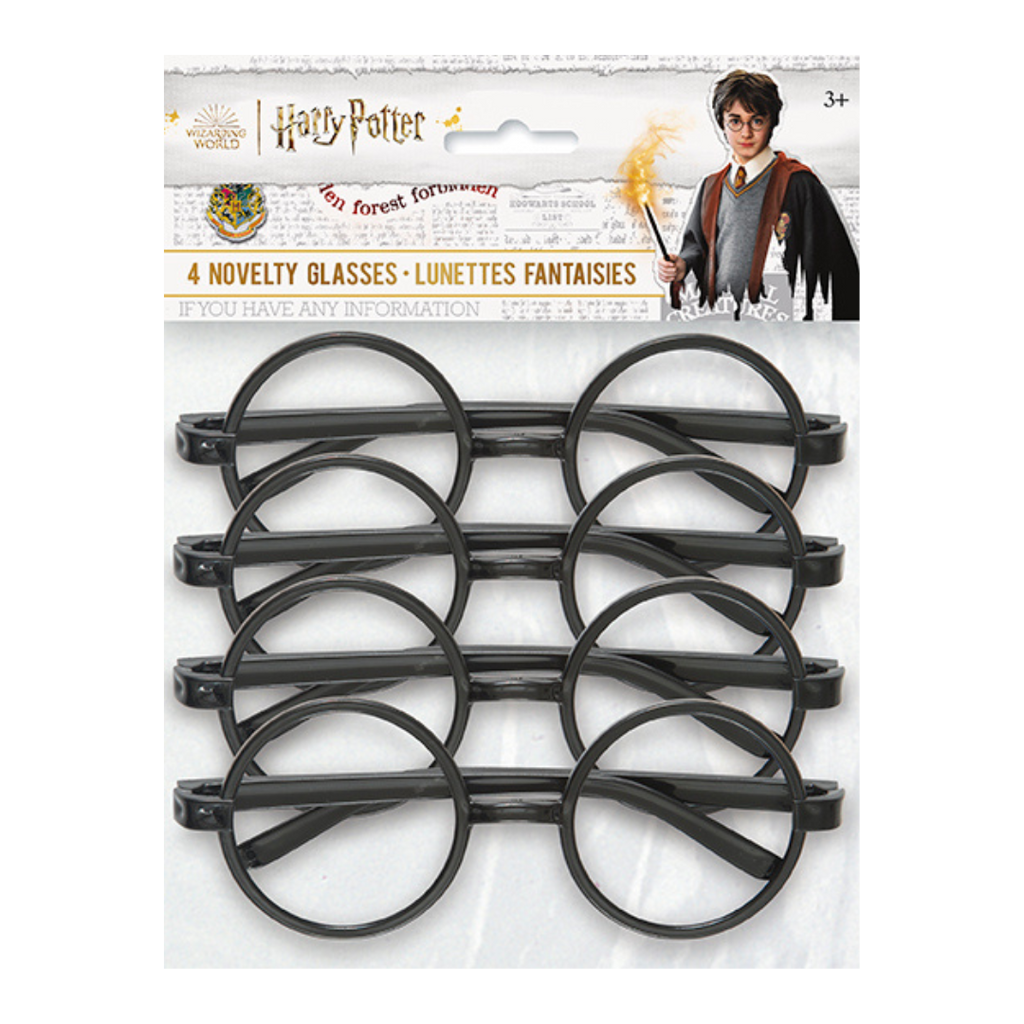Black novelty glasses set Harry Potter theme from Parte Haus party supply store in Bethesda Maryland